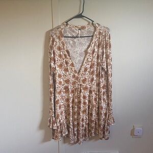 Free People Brown Floral Long Sleeve Dress